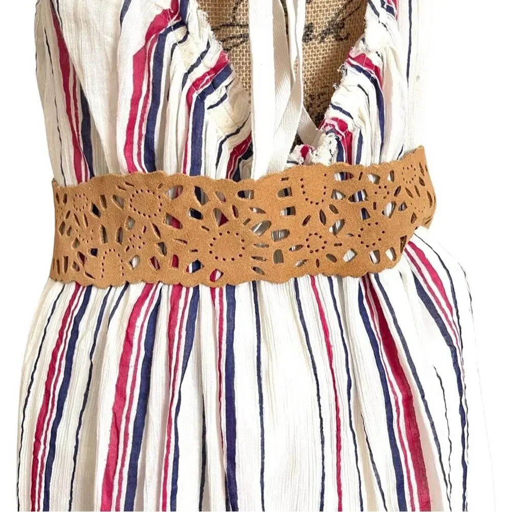 BOHO women's suede leather laser cut fringe hippie festival belt